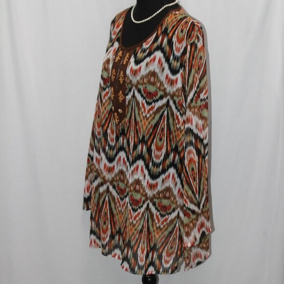 Silhoulettes Abstract Design Long Sleeve Tunic Length Top - Picture 3 of 13